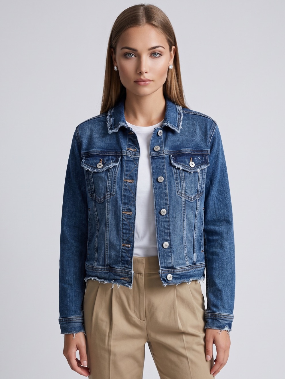 🌻EUC Zara Tailored Denim Jacket Dark Blue Stretch Jean Jacket Button Front sz L